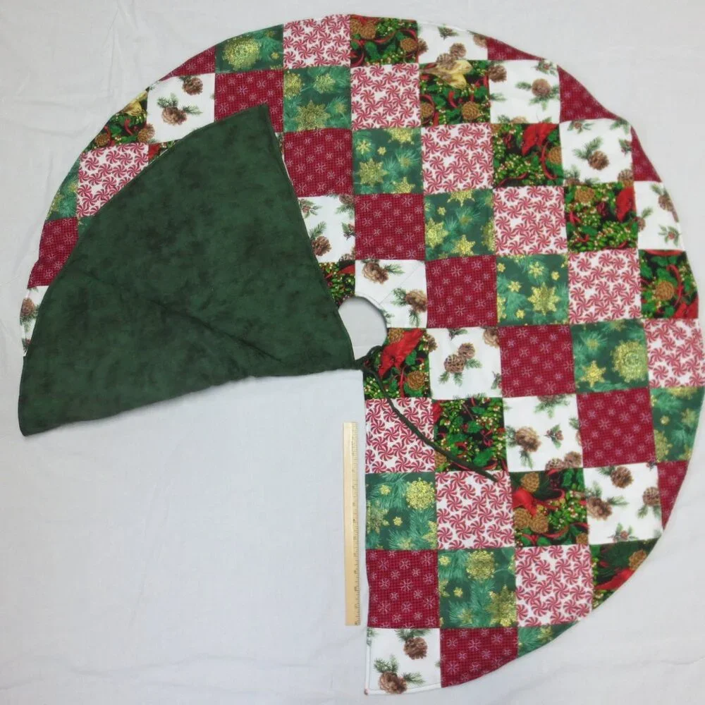 Handmade Quilted Patchwork Christmas Tree Skirt 44” Vintage Country Decor
